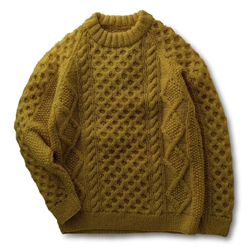 Hand-Knitted Crewneck Sweater Cable Knit Sweater...
