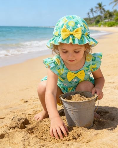 Ghteas Baby Swimsuit Girl Toddler Bikini Sets Ruffled Top with Shorts Bow Hat Headband Lemon Print Bathing Suit Infant Beach Girls Swimwear 12-18 Month