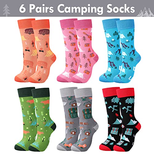 Bonuci 6 Pairs Christmas Socks Camping Socks For Women Camping Crew Socks Mid Calf Socks Novelty Camping Xmas Gifts For Women Camping Hiking thumb #2