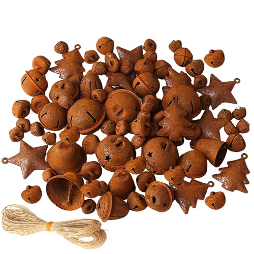 DAHI 91pcs Rusty Christmas Jingle Bells Set Rusty Metal Jingle Bells Vintage Rustic Bells for Christmas Decor DIY Crafts Holiday Wreaths Farmhouse Style Home Decoration