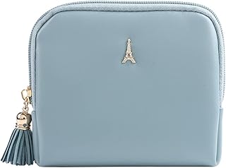 [リズデイズ]ポーチ コンパクト タッセル エッフェル搭 小物入れ 化粧ポーチ コスメポーチ ミニバッグ (ブルーグレー)