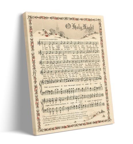 Beige Vintage Christmas Wall Art – Classic Holiday Hymn Sheet