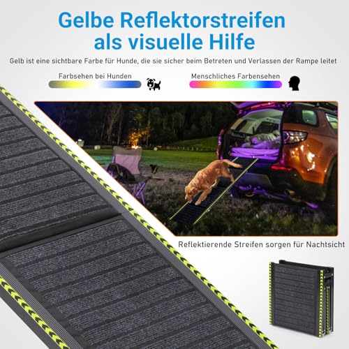 FASRIOU 180cm Extra Lang & 50cm Extra Breit Hunderampe Auto Klappbar, Hunderampe für Große Hunde bis 70 kg, Leichte Hundetreppe mit Rutschfester Teppichoberfläche, Hunderampe für Auto, SUV,LKW
