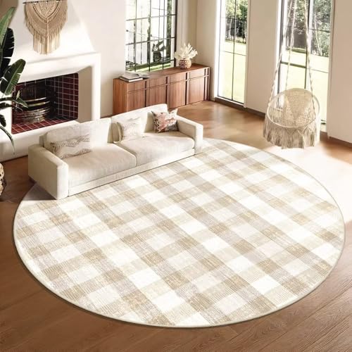 Image of Checkered Area Rug, 9 Ft, Beige | Washable, Non Slip, Modern Neutral, For Living Room Bedroom Office Patio Dining Room