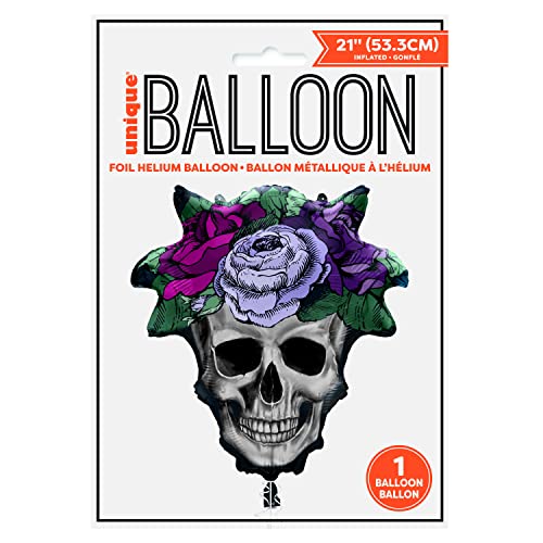 Multicolor Floral Skull Giant-Shaped Foil Balloon - 21" (1 Pc) | Unique & Eye-catching Decor for Halloween Parties & Events by Unique - Used condition - Image 2
