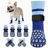 Kuoser Dog Socks, Non-Slip Dog Grip Sock for Hardwood Floors, No Twist Dog Boots & Paw Protectors 4 Pcs Anti-Scratch Hot Pavement Winter Snow Socks for Small Medium Large Senior Dogs, Blue M