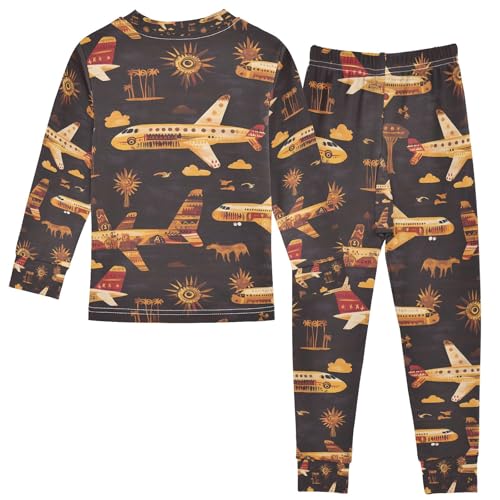 senya African Totem Airplane Pajamas Set Long Sleeve Soft Cotton Sleepwear 2 Piece2