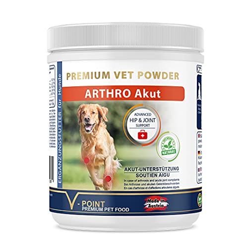 V-POINT ARTHRO Akut für Hunde bei Gelenkschmerzen akut schmerzhaften Beschwerden Premium Kräuterpulver mit Teufelskralle Ingwer Hagebutte Weidenrinde Gelenkpulver (250 g)
