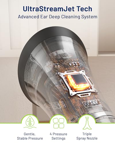 upgraded ear wax removal with one-piece waste tank safe cleaner with water temperature sensor effective ear irrigation kit amp usb-a to c cable ipx7 black