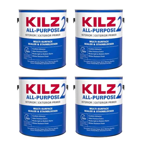 KILZ 2 All-Purpose Primer Sealer Stain Blocker White Flat Water-Based Acrylic Latex Primer Interior/Exterior 1 Gallon 4 Pack