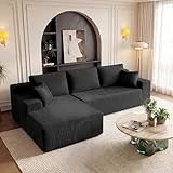 GRUSIGN Cloud Sectional Boneless Couches for Living Room, Modular L Shaped Couch with Deep Seat Oversized Left Facing Chaise, Memory Foam Compressed Spineless 3 Seater Sofa for Apartment, Black