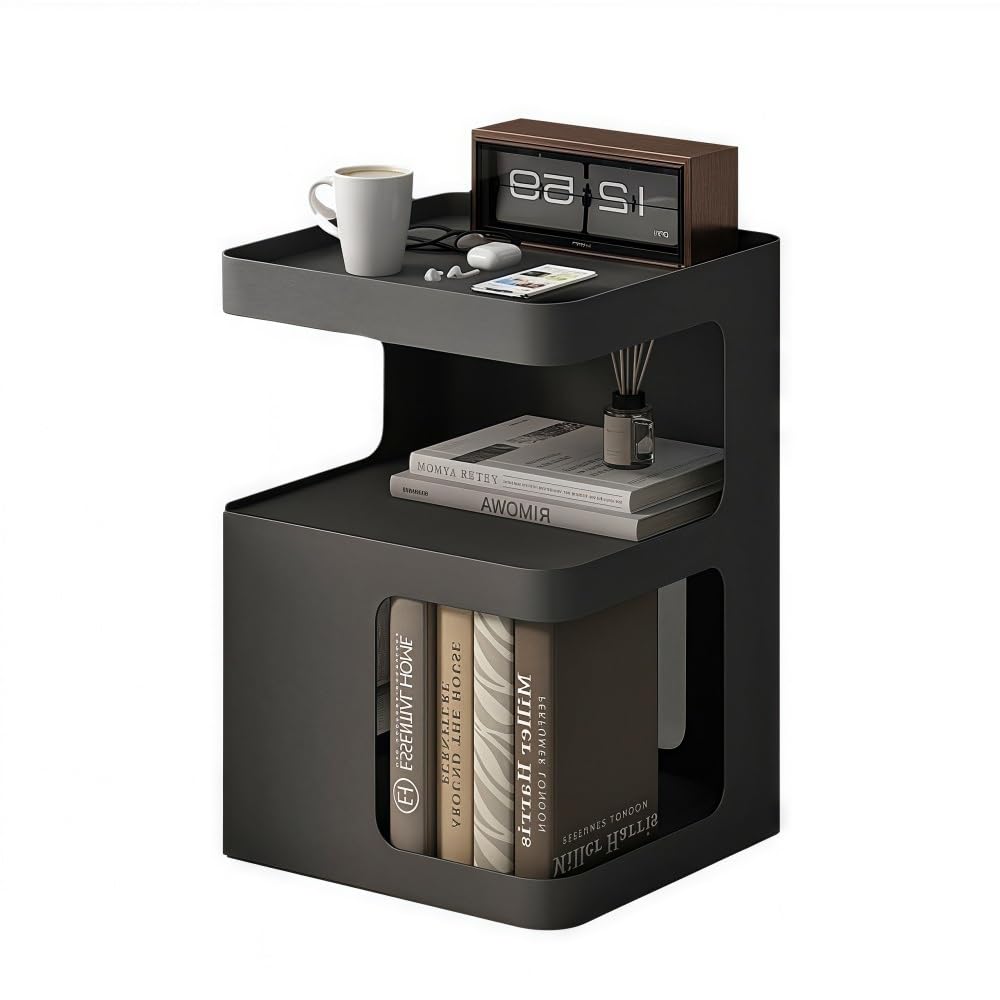 SXZenSpace Bedroom Furniture Bedside Table, Modern Simple Movable with Storage Function, Creative Small Size Luxury Style Side Table(Black,Small)