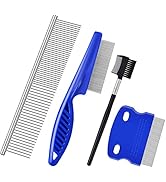 Brillirare 4 Pack Flea Lice Comb, 2-in-1 Stainless Steel Dog Cat Grooming Combs with Rounded Teet...