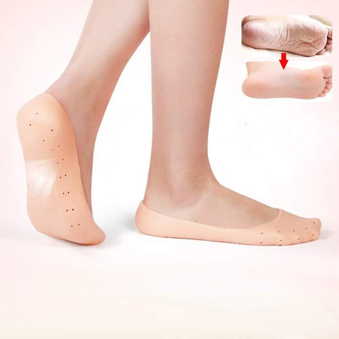Credly Reusable Moisturizing Breathable Anti Crack Silicone Heel Foot Socks for Pedicure Against Cracking Chap Pain Protector -1 Pair
