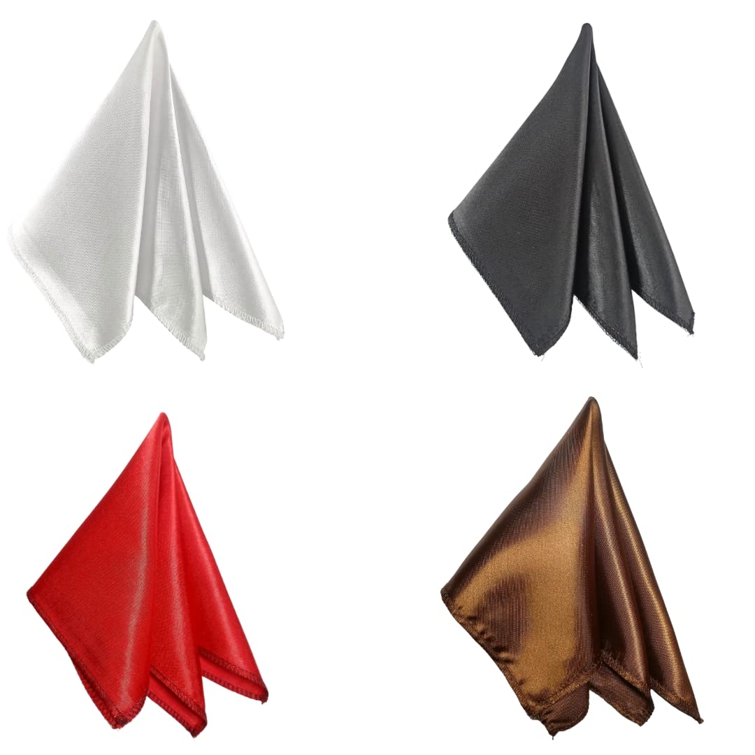 Satin Pocket Square Combo for Men | Wedding Handkerchief for Suits, Blazers & Tuxedo (Pack of 4) (White,Black,Red,Dark Brown)-image-1