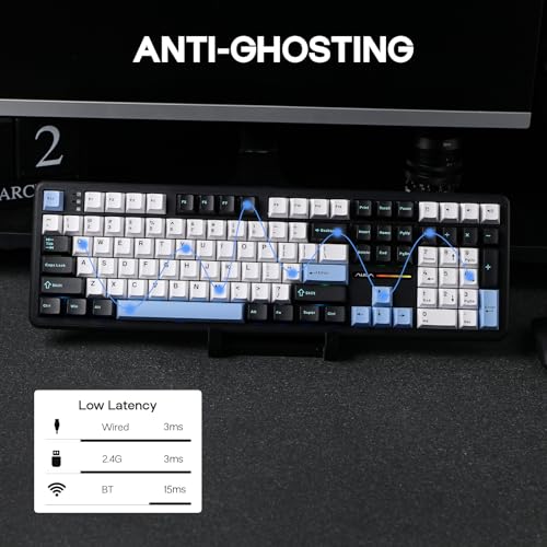 Image of EPOMAKER Aula F108 Wireless Gaming Keyboard, Mechanical Keyboard with 8000 mAh Battery, 108 Hot-Swap and Programmable Keys, RGB Backlight, for Mac /PC /Android (Black /White /Blue, Greywood V3)
