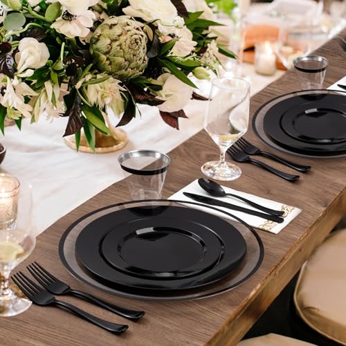 Goodluck 12 Inch Black Charger Plates, 50 Pack Clear Charger Plates with Black Trim, Disposable Plastic Dinnerware, Wedding, Party by Goodluck - Image 7
