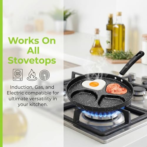 Image of Hiceeden Nonstick Egg Frying Pan with Lid, 4-Cup Egg Pan Fried Egg Cooker, Round Pancake Pan with Brush and Spatula for Breakfast, Induction & Gas Stove Compatible