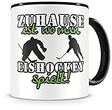 Samunshi® Eishockey Tasse mit Spruch Zuhause ist Eishockey Geschenk für Eishockey Fans Kaffeetasse groß Lustige Tassen zum Geburtstag schwarz 300ml