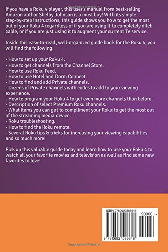 Back cover of the Roku 4 User's Guide, showing a summary of the book's contents and ISBN barcode.