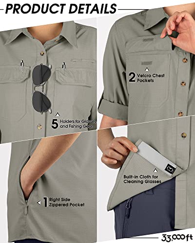 33,000Ft Women's Upf 50 Uv Sun Protection Shirt, Cool Quick Dry Long Sleeve Outdoor Fishing Hiking Safari Travel Shirt Gray Green #TOP3