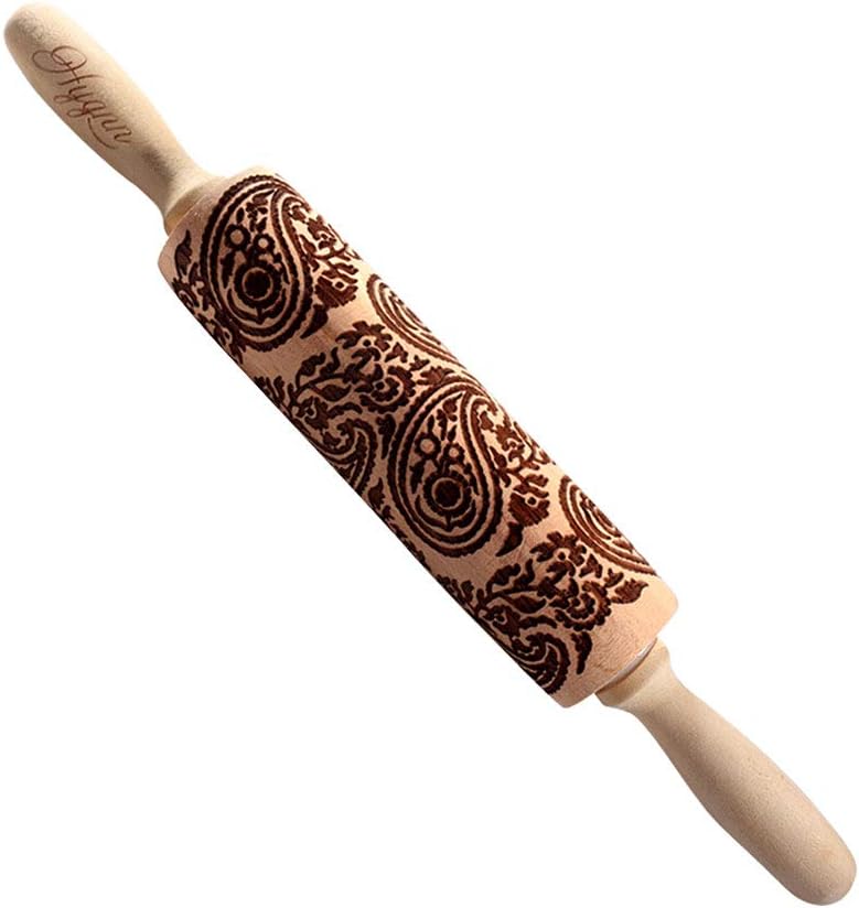 Rolling Pins Embossed Patterned Rolling Pin Wood High-Grade Cookies Pins Paisley