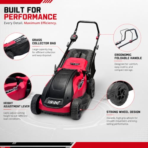 Image of RBD Electric Lawn Mower 16 Inch Blade, 230-240V 50Hz, 50L Grass Collection Box, Adjustable Cutting Height, Lightweight Low Maintenance Lawn Grass Cutter Machine for Garden, Yard & Landscaping