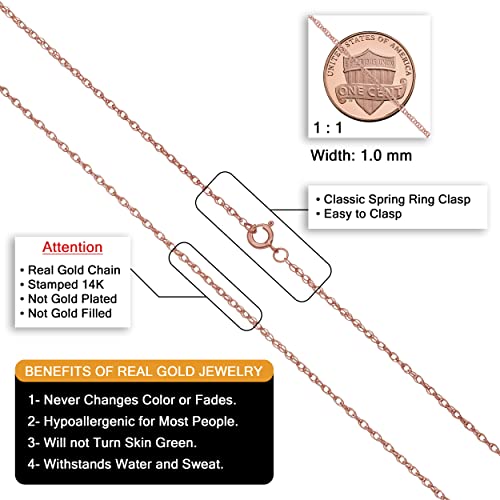 Kooljewelry Real 14k Rose Gold Rope Chain Pendant Necklace for Women (0.7 mm, 0.9 mm, 1 mm or 1.3 mm)2