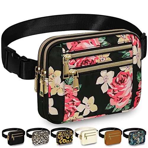 Image of Fanny Packs for Women 4 Zip Pocket Crossbody Belt Bag Waist Bags | Waterproof, Fashion Waist Pack, Crossbody Bags for Women, with Adjustable Strap, for Workout,Running,Traveling(Rose,M)