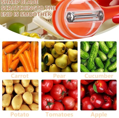 Image of Vegetable & Fruit Peeler with Storage Container, Double-Sided Stainless Steel Blade, Multi-Function Kitchen Peeler with Box (Multicolor)