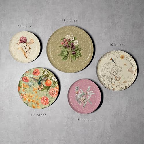 Image of Botanic Bliss Wall Plates Set of 5 - Decorative Metal Wall Art for Home Decor | Botanical & Floral Wall Plates for Living Room, Bedroom, Office | Elegant Wall Hanging Gift Item