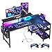 ODK 48 Inch Gaming Desk with USB Charging Ports and LED Lights, Reversible L Shaped Computer Desk with Storage Shelves & Monitor Stand, Corner Gamer Desk Table with Power Outlets, Black