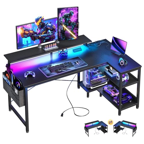 ODK 48 Inch Gaming Desk with USB Charging Ports and LED Lights, Reversible L Shaped Computer Desk...