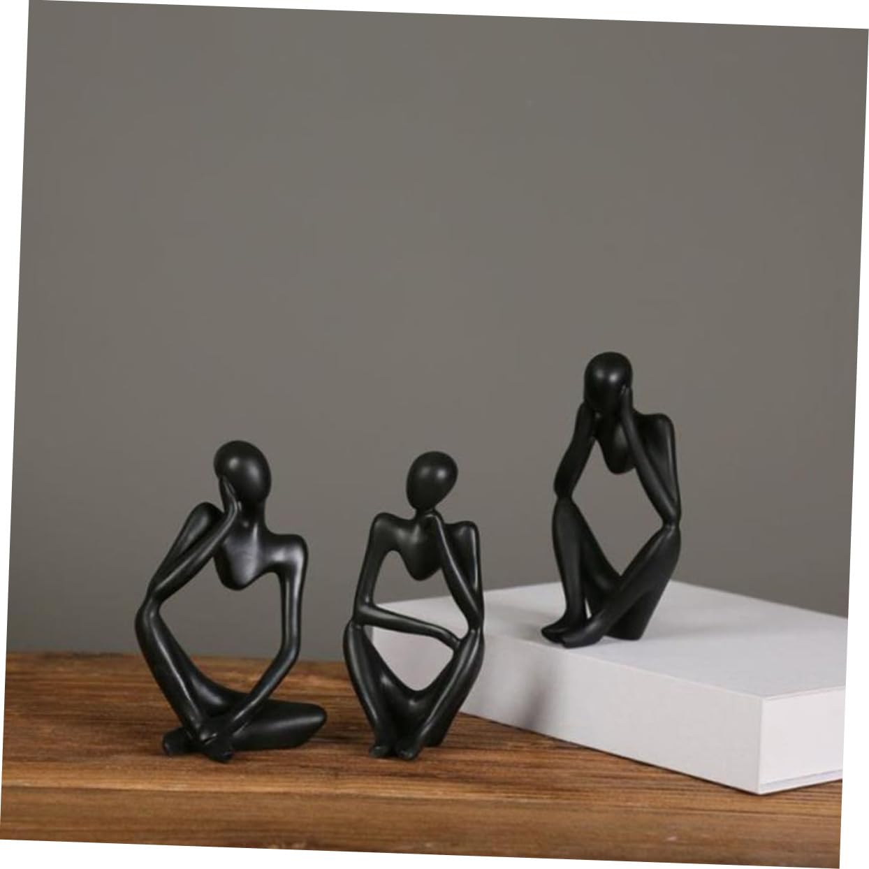 DECHOUS Statuetta Astratta di Figura Moderna 3 Pezzi in Resina Nera | Libreria e Soggiorno, Design Semplice Artistico, Oggettistica da Casa per Tavolo