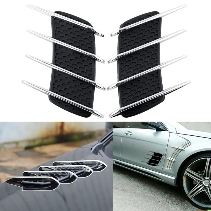 AutoBizarre Car Styling Decorative Side Vents Air Flow Duct Stickers with 4 Chrome and Flexible Silicone Rubber Base - Set of 2 - Compatible with All Cars