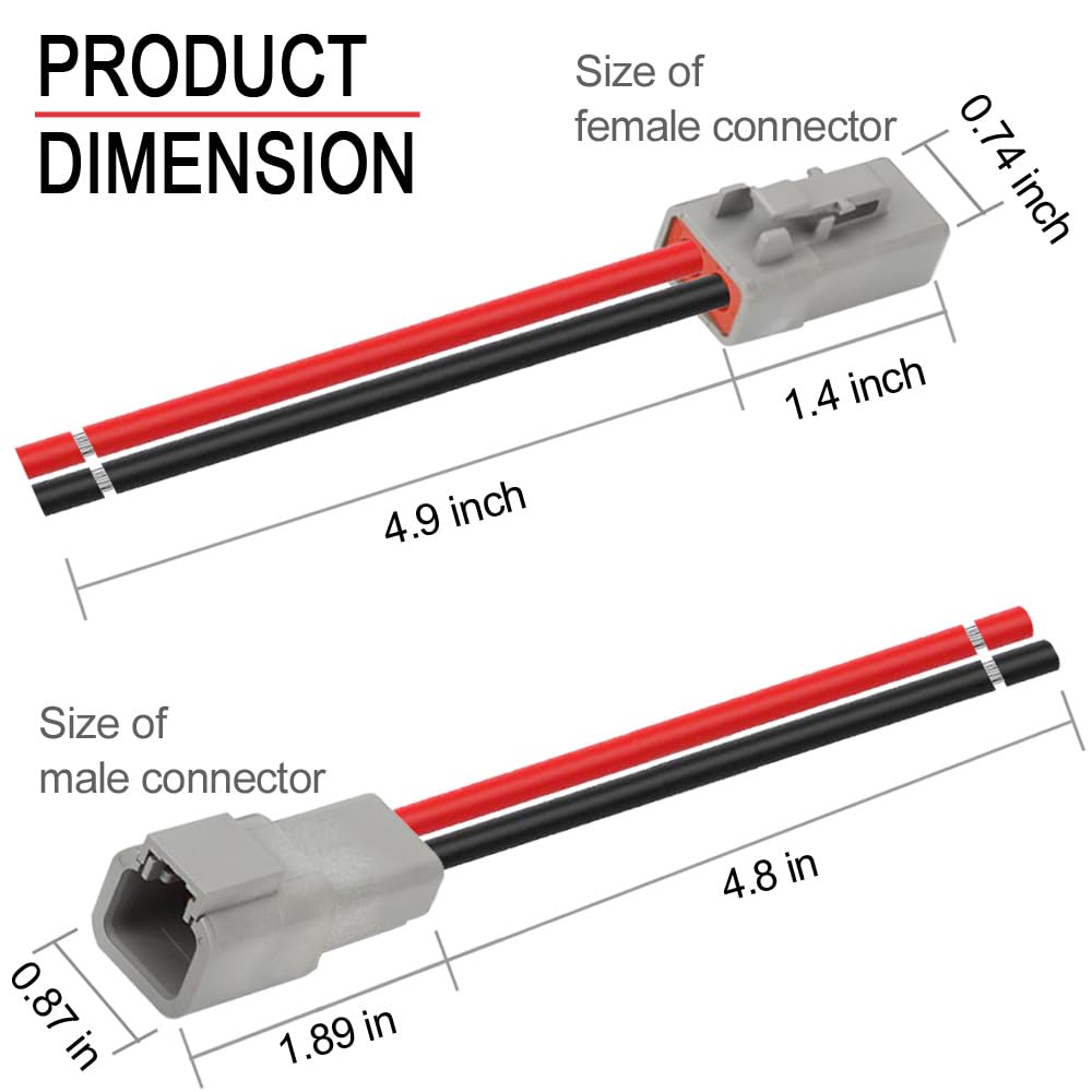 Connettore DTP a 2 pin, spina elettrica sigillata automobilistica, 2 vie maschio femmina impermeabile, cablaggio serie DTP DTP06-2S con cavo da 12 AWG, per auto, camion, barche, luci da lavoro a LED