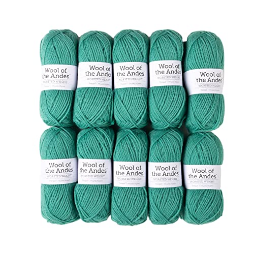 Image of Knit Picks Wool of the Andes Blue 100% Wool Yarn Pack for Knitting | 10 skeins (500g total) of soft worsted weight crocheting yarn in Tranquil color, good for felting.