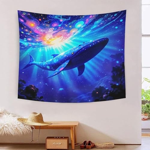 Tenture 3D baleine rideau décoratif grand format pour chambre et salon