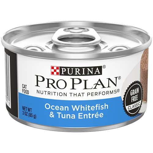 Purina Pro Plan Grain Free, High Protein Pate Wet Cat Food, Complete Essentials Ocean Whitefish & Tuna Entree – (Pack of 24) 3 oz. Cans