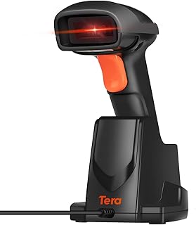 Tera 1D Barcode Scanner Wireless with USB Charging Cradle, Laser 1D Handheld Barcode Reader Plug and Play, 6100