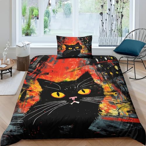 Housse de couette chat 3D parure de lit microfibre 135x200