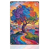 DOODLREAM Cartel de metal colorido con diseño de árbol en espiral, decoración de pared, 20 x 30 cm, texturas de ensueño, póster de pared para el hogar, dormitorio, cafetería, fiesta, granja, hombre