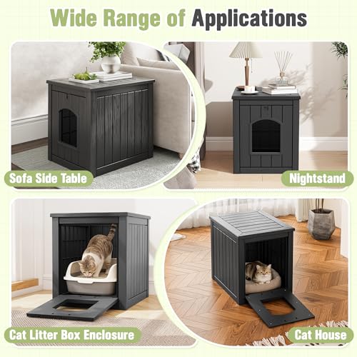Image of Cat Litter Box Enclosure, Feral Outdoor Cat Enclosure Weatherproof for Winter Outside, Cat Litter Box Furniture Fit Litter Box, Sturdy Resin Shelter for Living Room, Easy to Assemble, Black