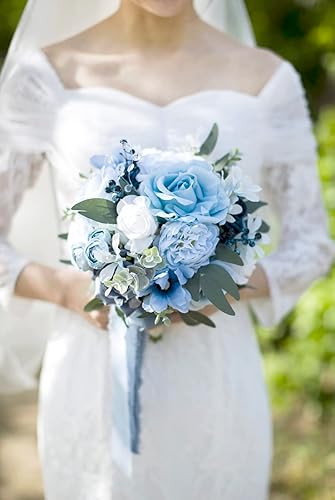 Miniatura 2 de Ansofi Juego de 6 boutonniere azul polvoriento para hombres para boda, novios padrinos de boda, boutonniere para ceremonia de boda rústica bohemia