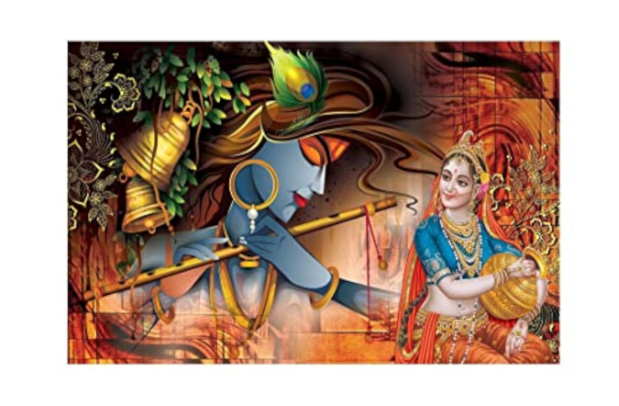 Krishna Playing Flute with Radha Self Adhesive Vinyl Wall Sticker