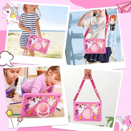 HianDier for Samsung Galaxy Tab A9+ Plus Case Cute Unicorn Silicone for Samsung A9 Plus Tablet Case with Detachable Strap and Rotatable Stand Shockproof Cover for Galaxy Tab A9+ 11" 2023-Rose Pink - image 8