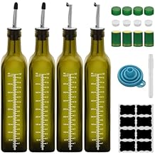 17oz 4 Pcs Scale Olive Oil Dispenser Bottle,500ml Glass Oil and Vinegar Dispenser Set with 4 Stainless Steel Pourers, 8 Labels,Funnel Oil Bottles for Kitchen Green