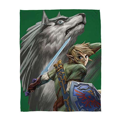 Familando große kuschelige Flauschdecke Fleecedecke Zelda · 160 x 200 cm · Decke Wolf-Link · XXL Tagesdecke Kuscheldecke · The Legend of Zelda