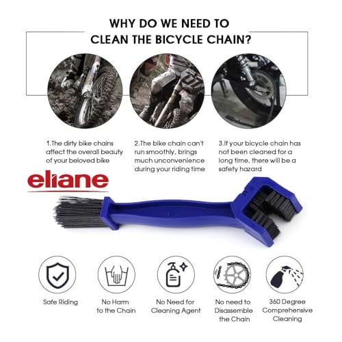 Image of Eliane Universal Multi Purpose Bike Chain Cleaner Brush Motorcycle Cycle Soft & Long Bristles Ideal for Quick Cleaning of Cycles Motorcycles Bikes Gear Shifter Washer (Blue-1Pcs)