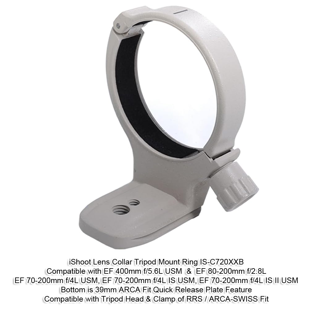 iShoot Anello di montaggio per treppiede Collare obiettivo compatibile con Canon EF 80–200mm f/2.8l, EF 70–200mm f/4L (IS) USM, EF 400mm f/5.6 l USM, Staffa Supporto Arca Fit Piastra Sgancio Rapido